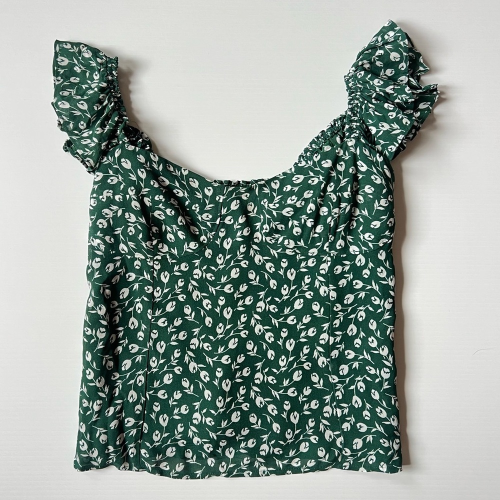 Reformation Lisbon Smocked back flutter sleeve blouse top floral size 10